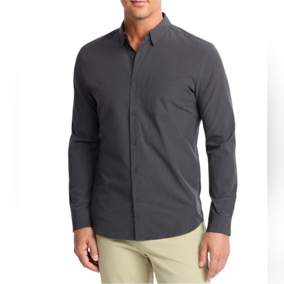 01. Algo Performance Button Air Light Moisture Wicking Shirt dark gray XL - Picture 1 of 9
